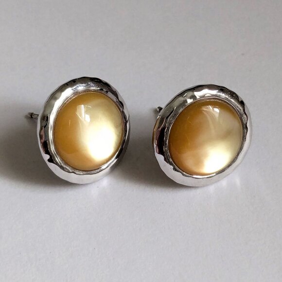 Vintage ELLE Sterling Silver Cat's Eye Studs - Picture 1 of 3